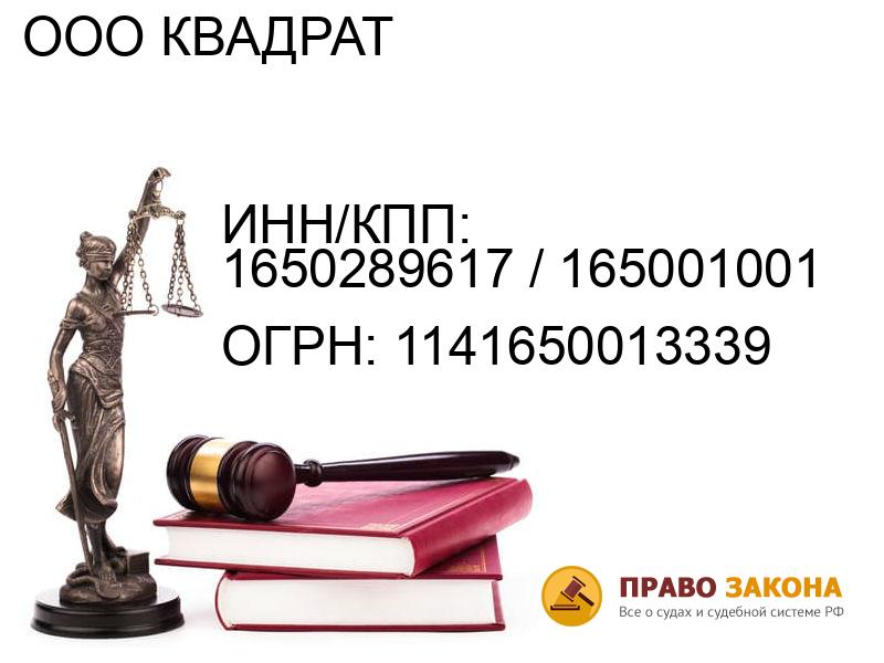 Организация ООО КВАДРАТ( ИНН/КПП: 1650289617 / 165001001, ОГРН: 1141650013339 от 10.07.2014 Отзывы, информация, адрес. pravo-law.ru