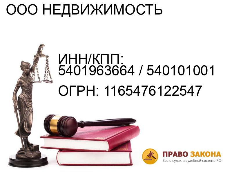 Организация ООО НЕДВИЖИМОСТЬ( ИНН/КПП: 5401963664 / 540101001, ОГРН: 1165476122547 от 22.06.2016 Отзывы, информация, адрес. pravo-law.ru